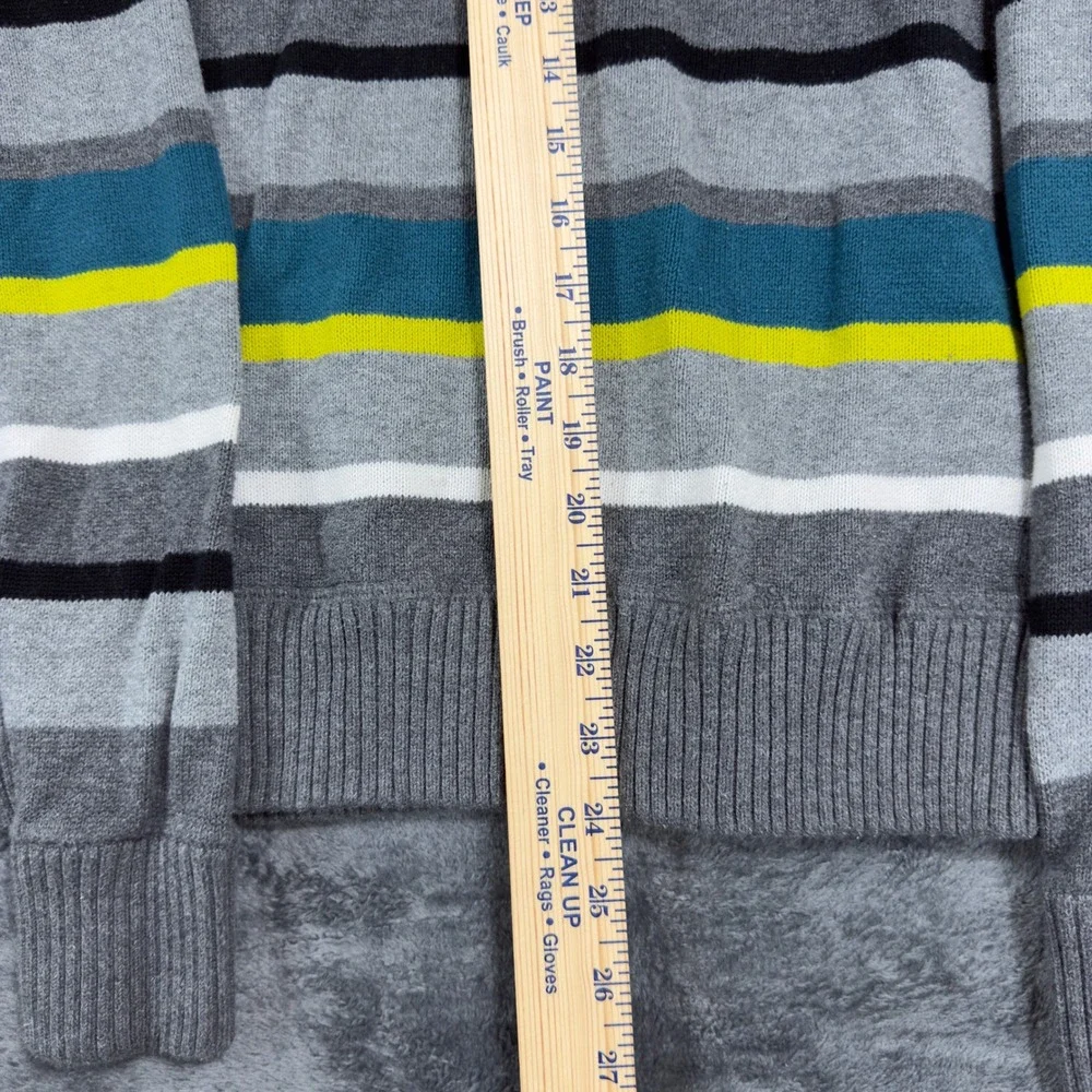 Mossimo Mens Small Striped Cotton‎ Crewneck Sweater Grey Teal Neon Yellow